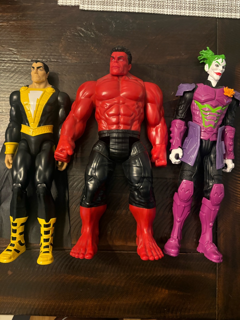 Marvel Red and Black Muscular Action Figure Set with Yellow & Purple Accents